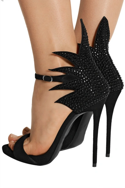 Shop Giuseppe Zanotti Coline Crystal-embellished Suede Sandals In Black