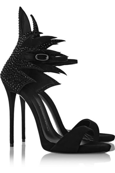 Shop Giuseppe Zanotti Coline Crystal-embellished Suede Sandals In Black