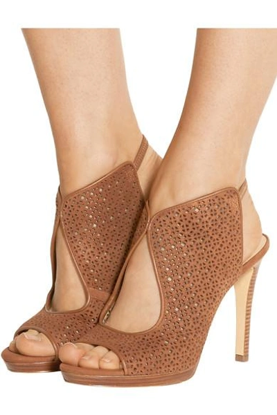 Shop Tory Burch Elinor Laser-cut Suede Sandals In Brown