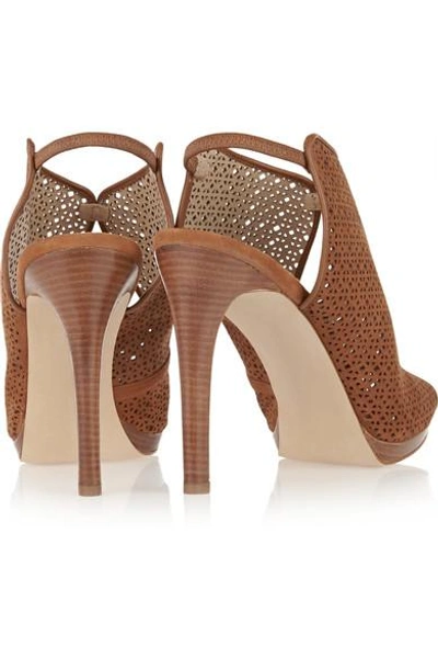 Shop Tory Burch Elinor Laser-cut Suede Sandals In Brown