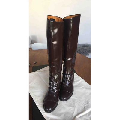 CARVEN Pre-owned Patent Leather Riding Boots In Brown