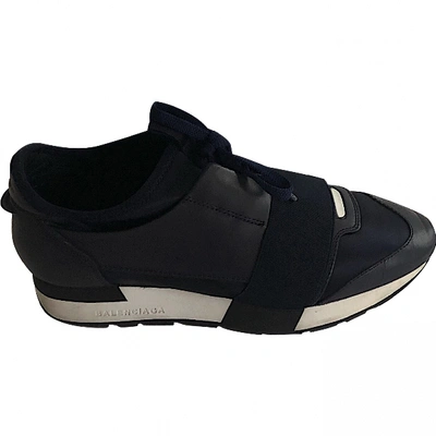 Pre-owned Balenciaga Race Navy Leather Trainers