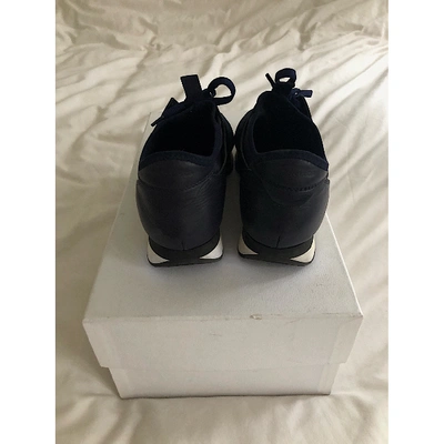 Pre-owned Balenciaga Race Navy Leather Trainers