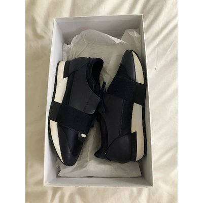 Pre-owned Balenciaga Race Navy Leather Trainers