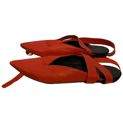 Pre-owned Celine Red Leather Ballet Flats