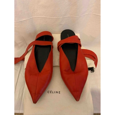 Pre-owned Celine Red Leather Ballet Flats