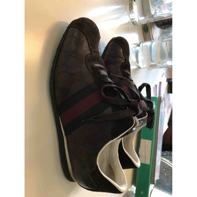 Pre-owned Gucci Leather Trainers In Burgundy