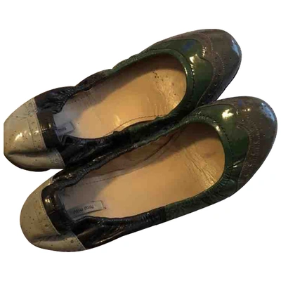 Pre-owned Miu Miu Leather Ballet Flats In Green