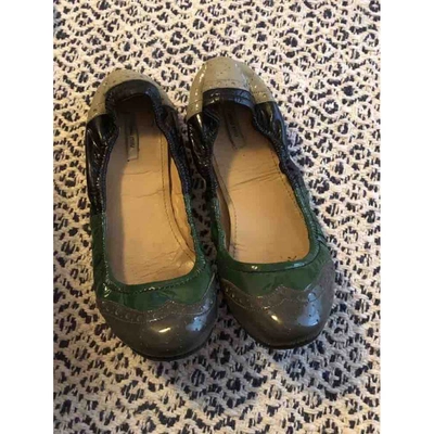 Pre-owned Miu Miu Leather Ballet Flats In Green