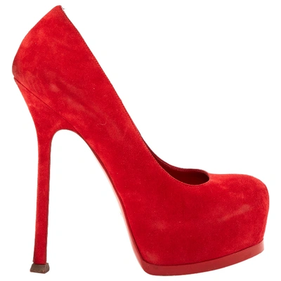 Pre-owned Saint Laurent Trib Too Red Suede Heels