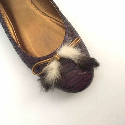 Pre-owned Roberto Cavalli Leather Ballet Flats In Purple