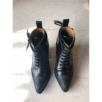 Pre-owned Chloé Rylee Leather Lace Up Boots In Black