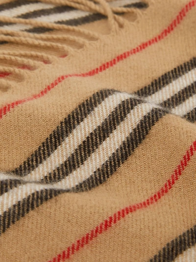 Shop Burberry Fringed Icon Stripe Scarf In Neutrals