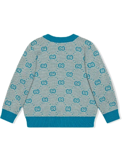 Shop Gucci Monogram Print Cardigan In Blue ,grey