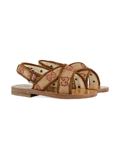 Shop Gucci Gg Print Sandals In Neutrals