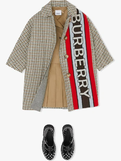 Shop Burberry Logo Panel Houndstooth Check Coat In Brown