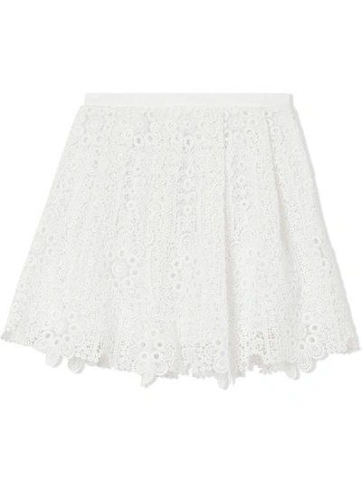 Shop Burberry Pleated Macramé Lace Skirt In White