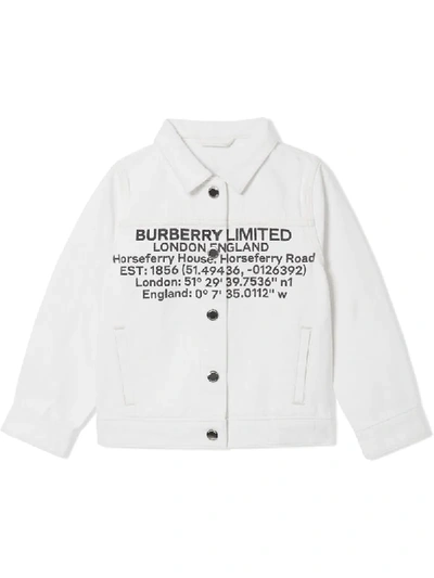 Shop Burberry Location Print Denim Jacket In White