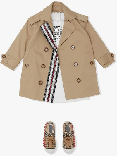 Shop Burberry Monogram-striped Double Breasted Trench Coat In Neutrals