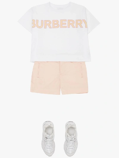 Shop Burberry Embroidered Logo Shorts In Pink