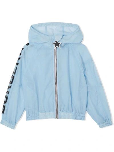 Shop Burberry Logo Print Lightweight Jacket In Blue