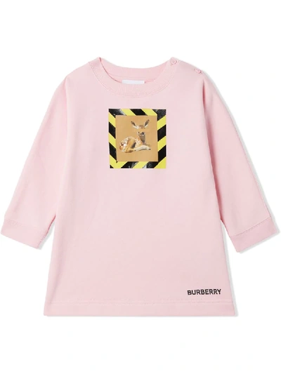 Shop Burberry Deer Print Dress In Pink