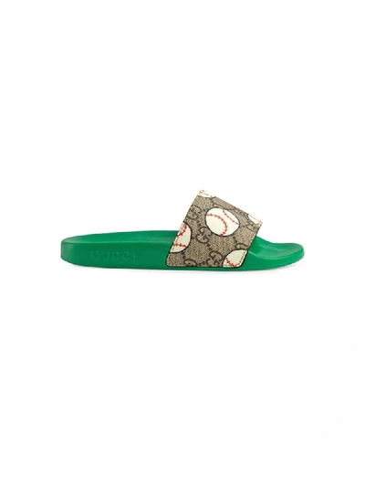 Shop Gucci Ball Print Monogram Pattern Slides In Green