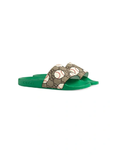 Shop Gucci Ball Print Monogram Pattern Slides In Green