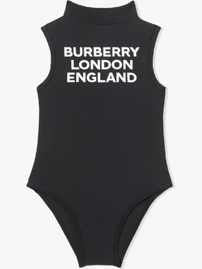 Shop Burberry Logo-print Mock-neck Swimsuit In Black