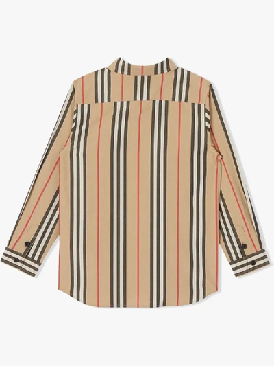 Shop Burberry Icon Stripe Poplin Shirt In Neutrals