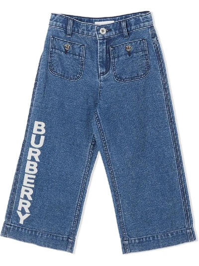 Shop Burberry Logo Print Japanese Jeans In Blue