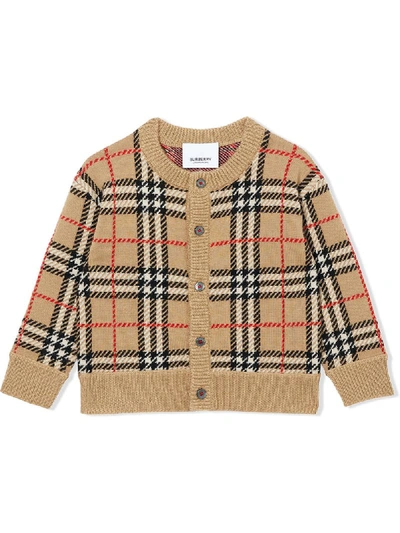 Shop Burberry Checked Cardigan In Neutrals