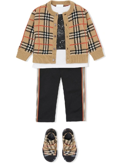 Shop Burberry Checked Cardigan In Neutrals