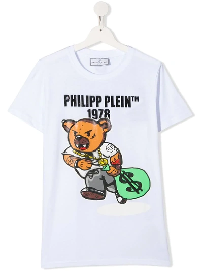 Philipp Plein Junior Kids' Teddy Bear Print Logo T-shirt In White | ModeSens