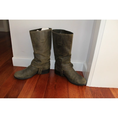 Pre-owned Dior Cowboy Boots In Khaki