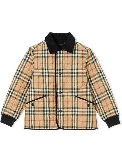 Shop Burberry Vintage Check Corduroy-trimmed Jacket In Neutrals