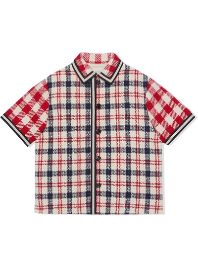 Shop Gucci Tweed Checkered Overshirt In Red