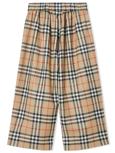 Shop Burberry Teen Vintage Check Wool Sailor Trousers In Neutrals