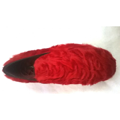 Pre-owned Dolce & Gabbana Red Astrakhan Flats