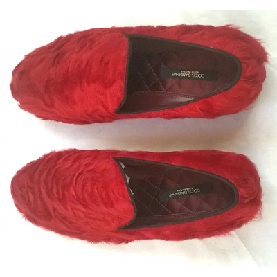 Pre-owned Dolce & Gabbana Red Astrakhan Flats