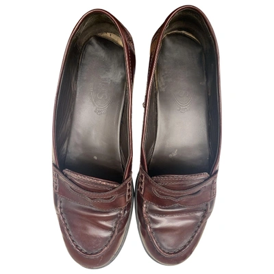 Pre-owned Tod's Gommino Burgundy Patent Leather Flats