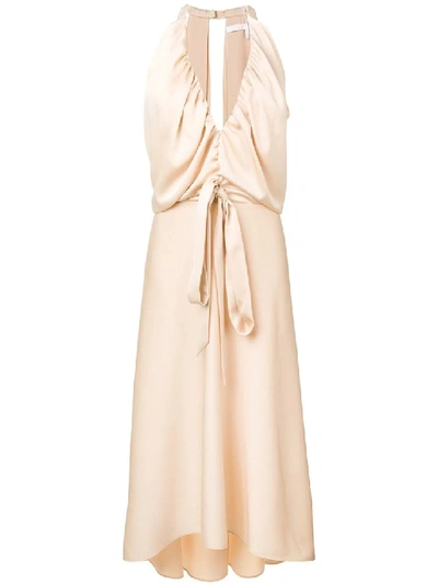 Shop Chloé Deep V-neck Fluid Dress In Neutrals