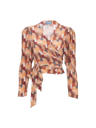 Shop Lhd Bonifacio Abstract Print The Odalys Blouse In Neutrals