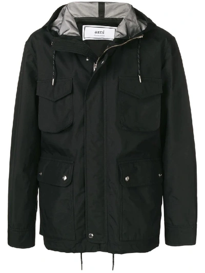 Shop Ami Alexandre Mattiussi Hooded Pocket Jacket In Black