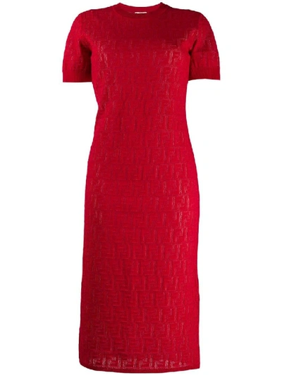 Shop Fendi Red Women's Monogram Devore T-shirt Dress