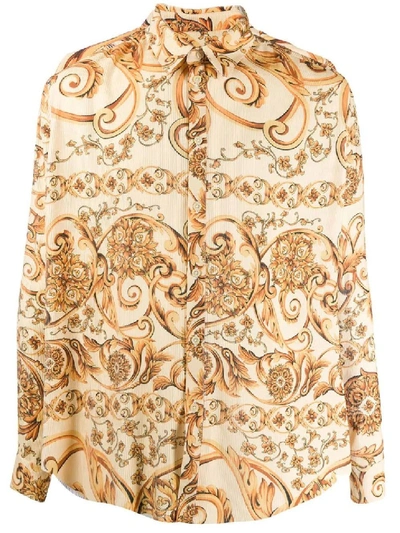 Shop Martine Rose Pleated Baroque Print Shirt In Neutrals