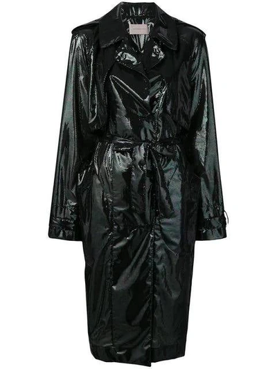 Shop Christopher Kane Iridescent Oil Trench Coat In Black