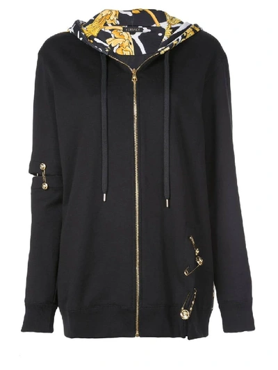 Shop Versace Medusa Safety Pin Hoodie In Black