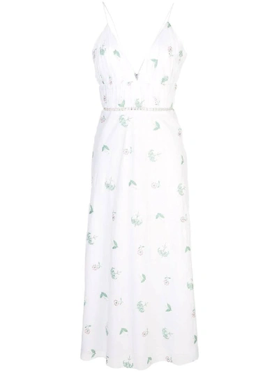 Shop Markarian Waist Cut-out Floral Dress In White