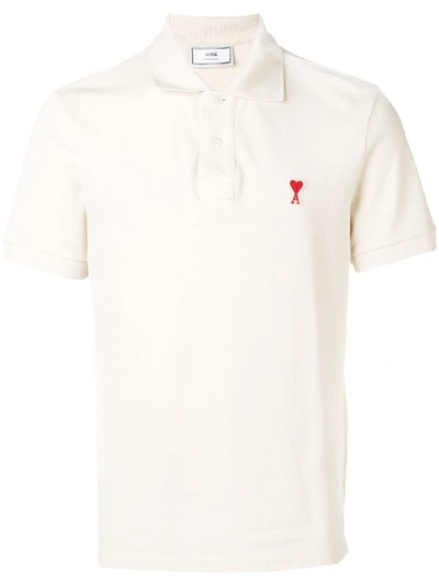 Shop Ami Alexandre Mattiussi White Men's Short Sleeve Polo Shirt With Red Ami De Coeur Patch